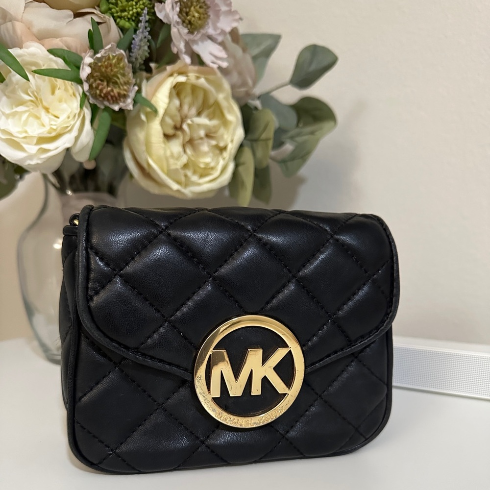 Michael Kors Quilted Mini Fulton Crossbody genuine leather chain strap bag